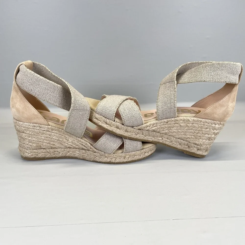 Kanna Espadrille Wedge Sandals Womens Size 37 Beige Crisscross Strappy Shoes